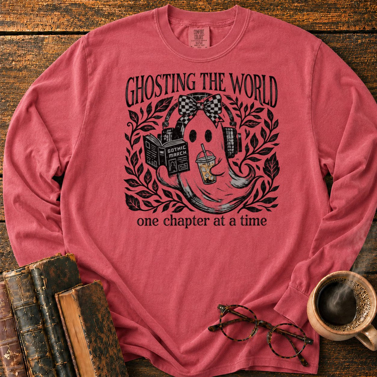Ghosting The World, One Chapter LS T-Shirt in Crimson – BooksThreads