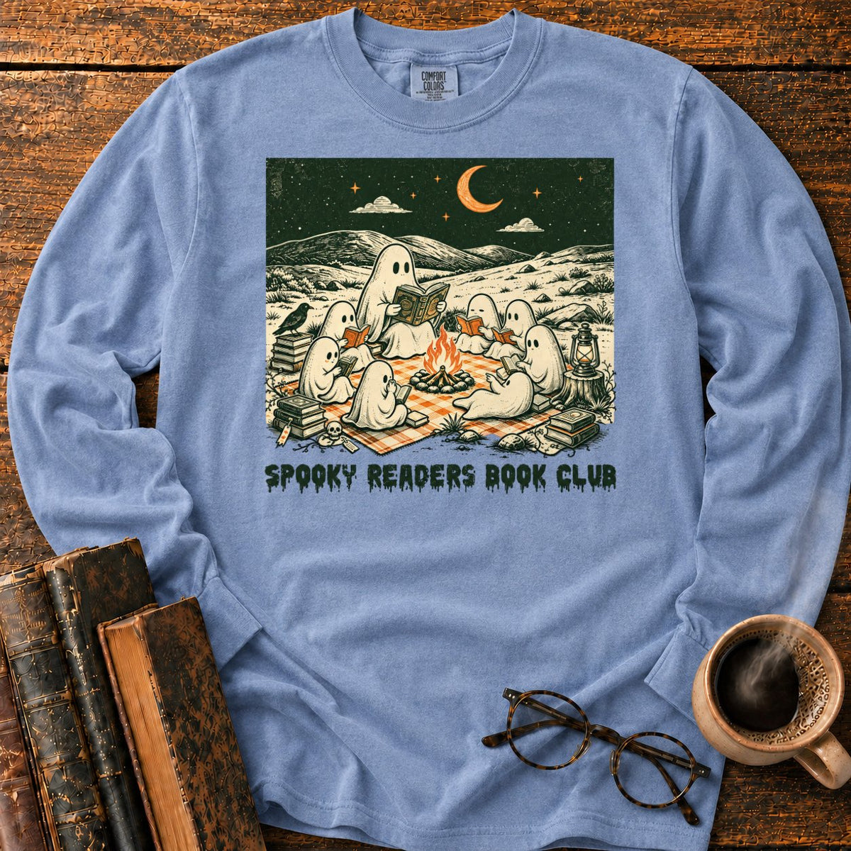 Ghostly Book Club LS T-Shirt in Blue Jean – BooksThreads