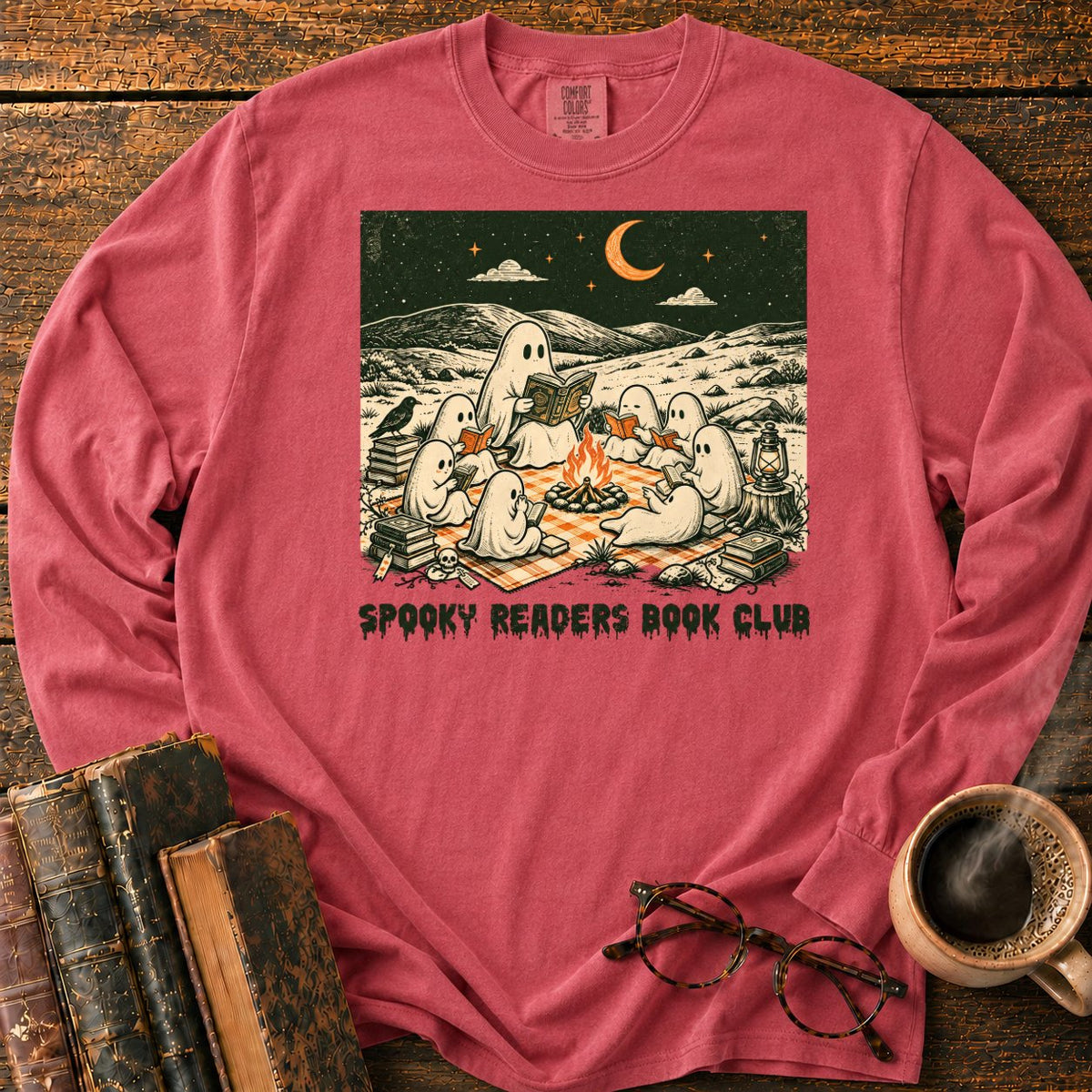 Ghostly Book Club LS T-Shirt in Crimson – BooksThreads
