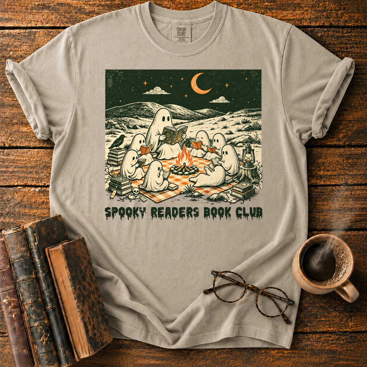 Ghostly Book Club T-Shirt in Khaki – BooksThreads