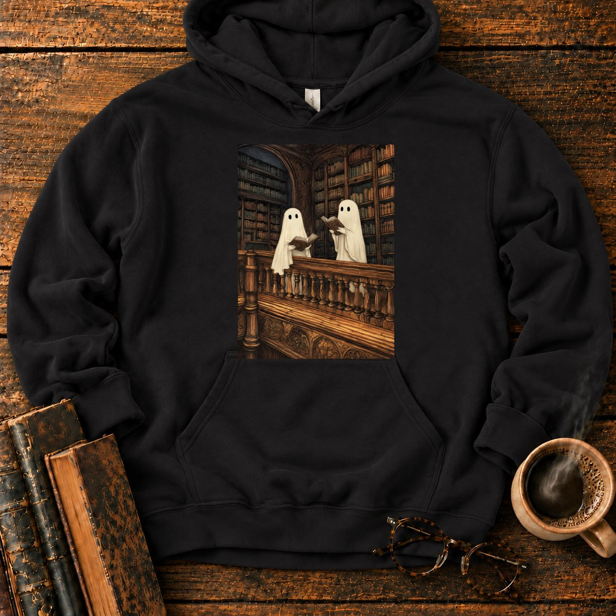 Ghosts Reading Library Balcony Hoodie in Black – BooksThreads