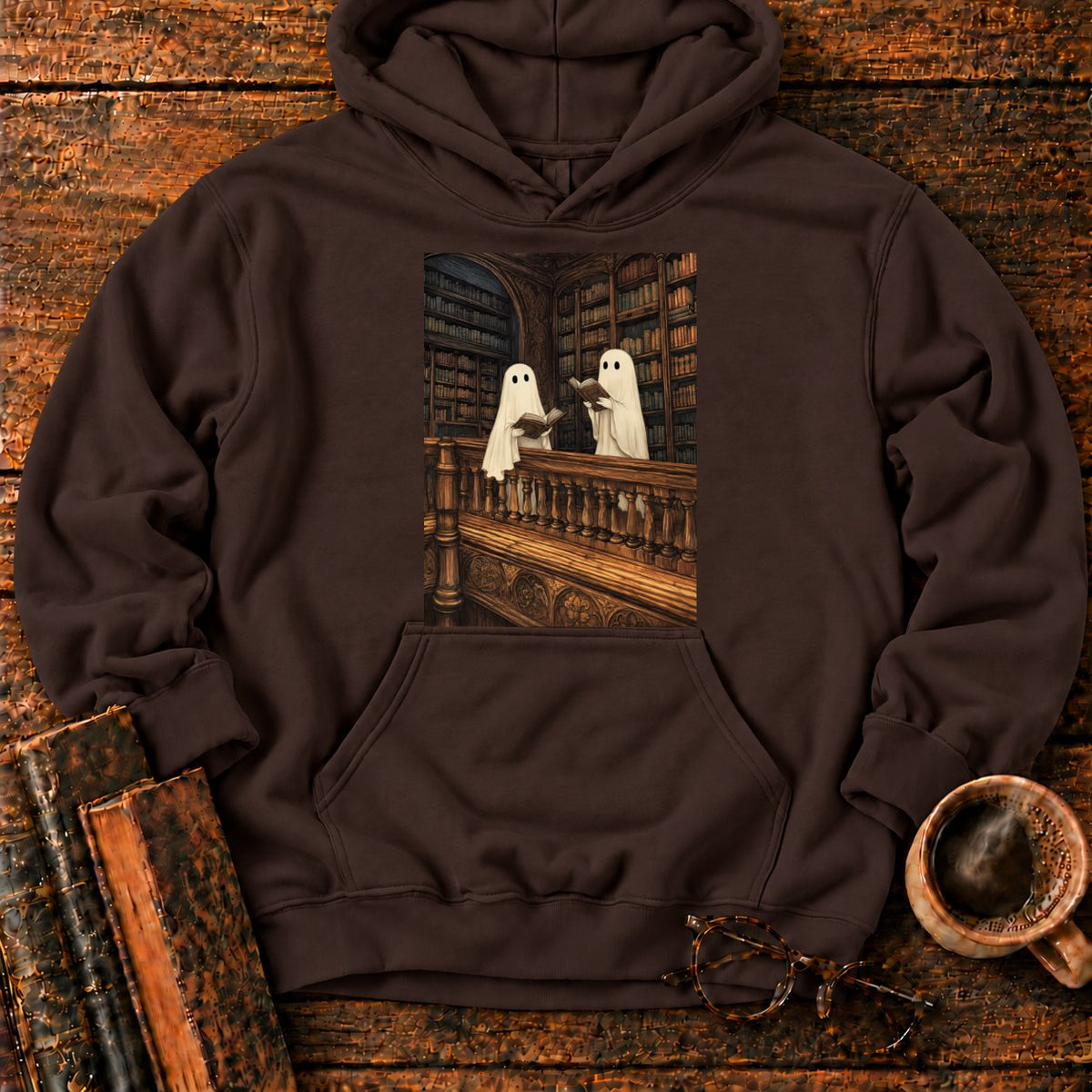 Ghosts Reading Library Balcony Hoodie in Dark Chocolate – BooksThreads