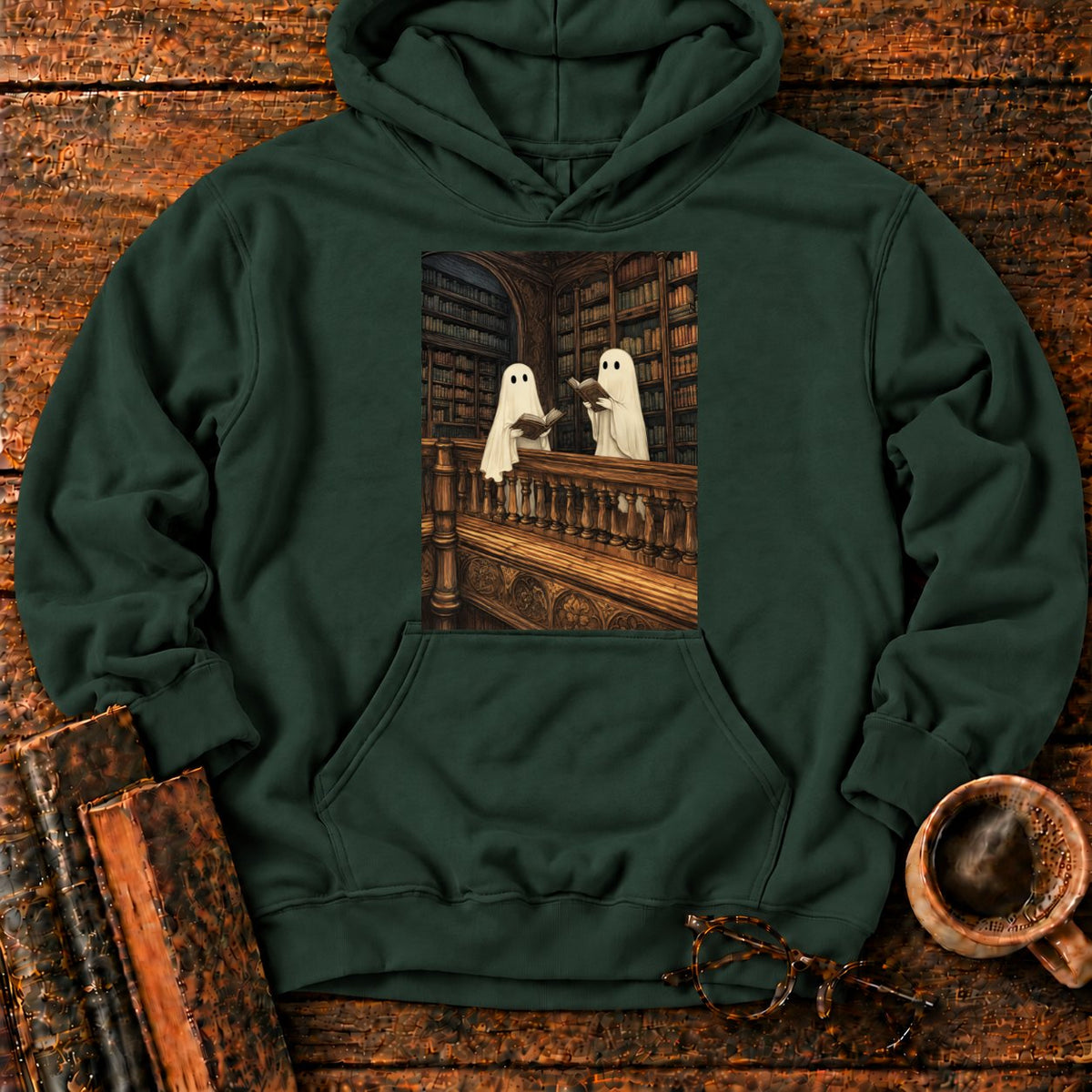 Ghosts Reading Library Balcony Hoodie in Forest Green – BooksThreads