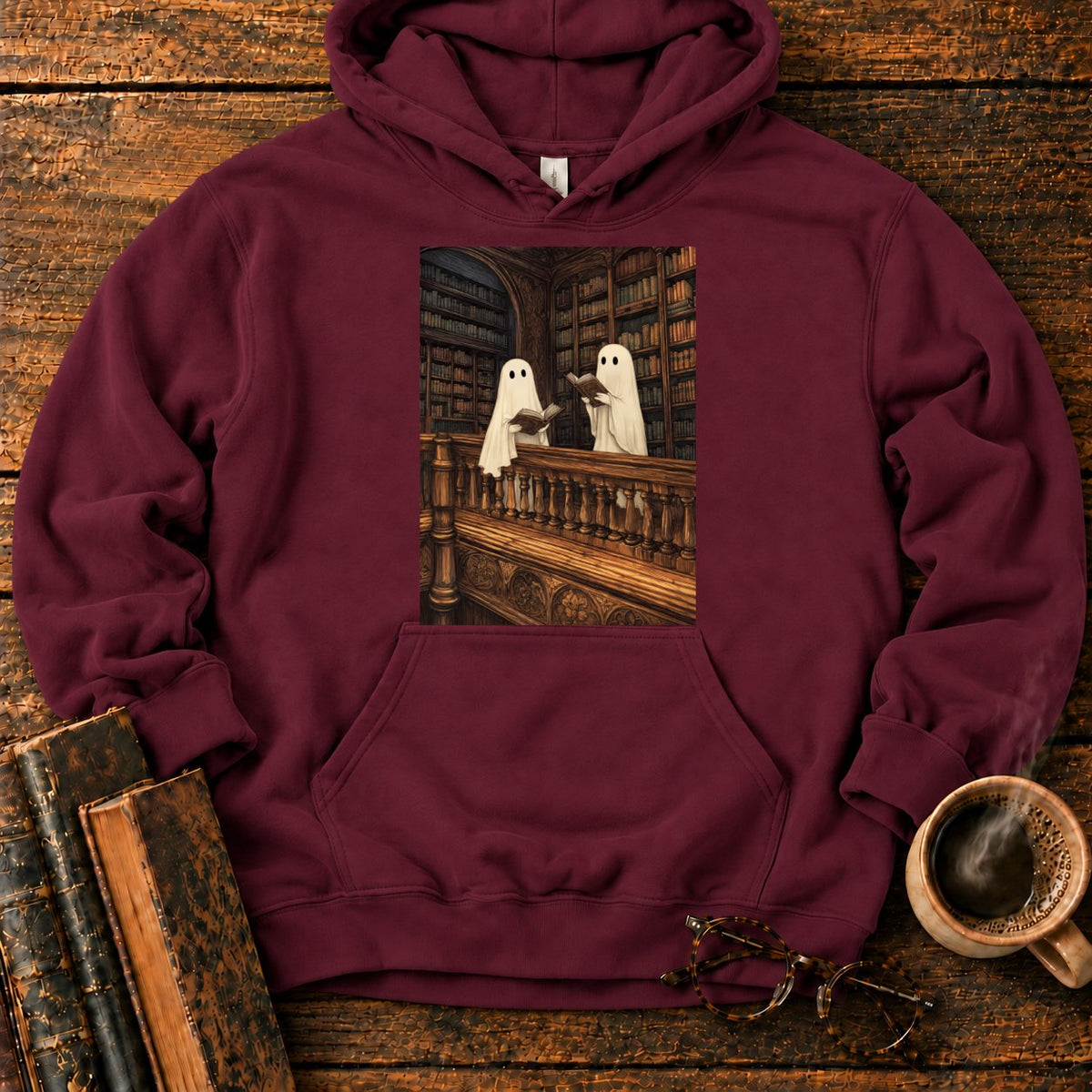 Ghosts Reading Library Balcony Hoodie in Maroon – BooksThreads