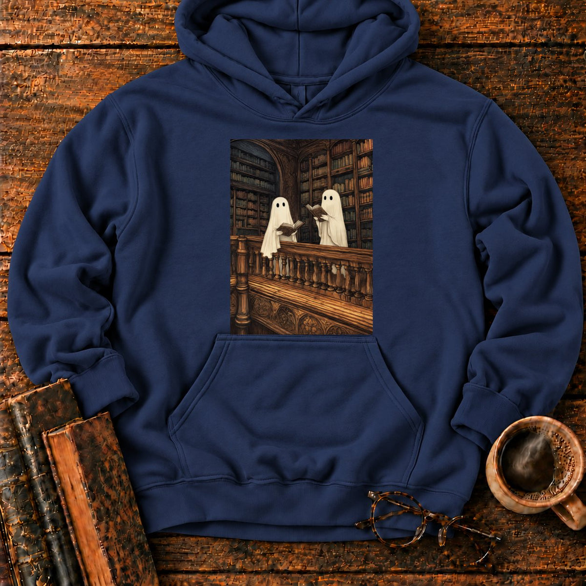 Ghosts Reading Library Balcony Hoodie in Navy – BooksThreads