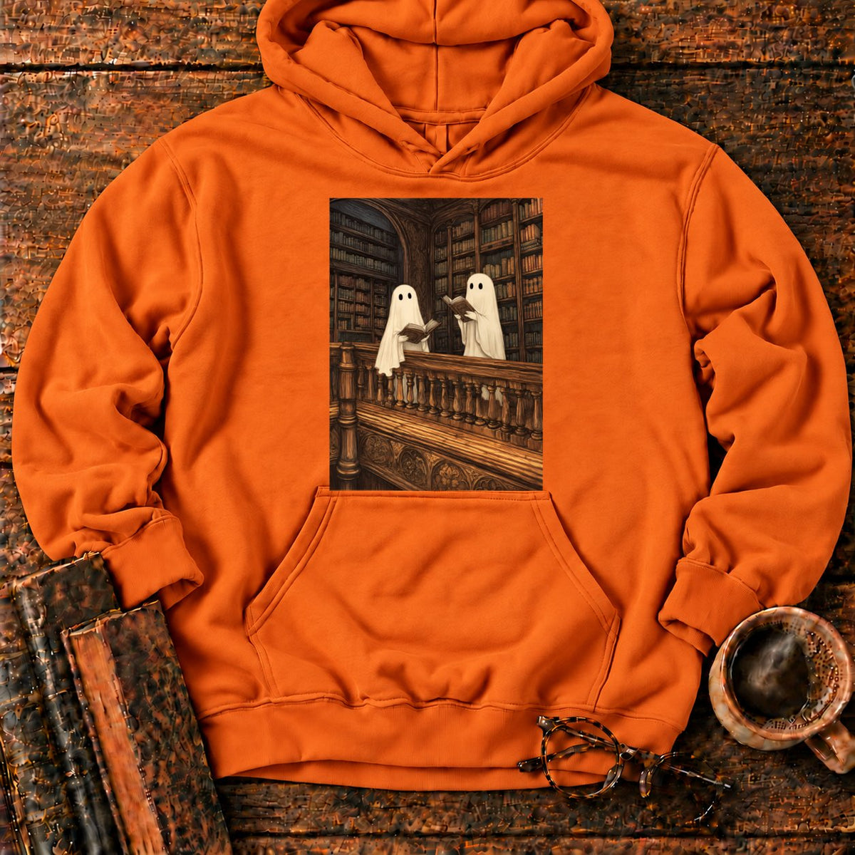 Ghosts Reading Library Balcony Hoodie in Orange – BooksThreads