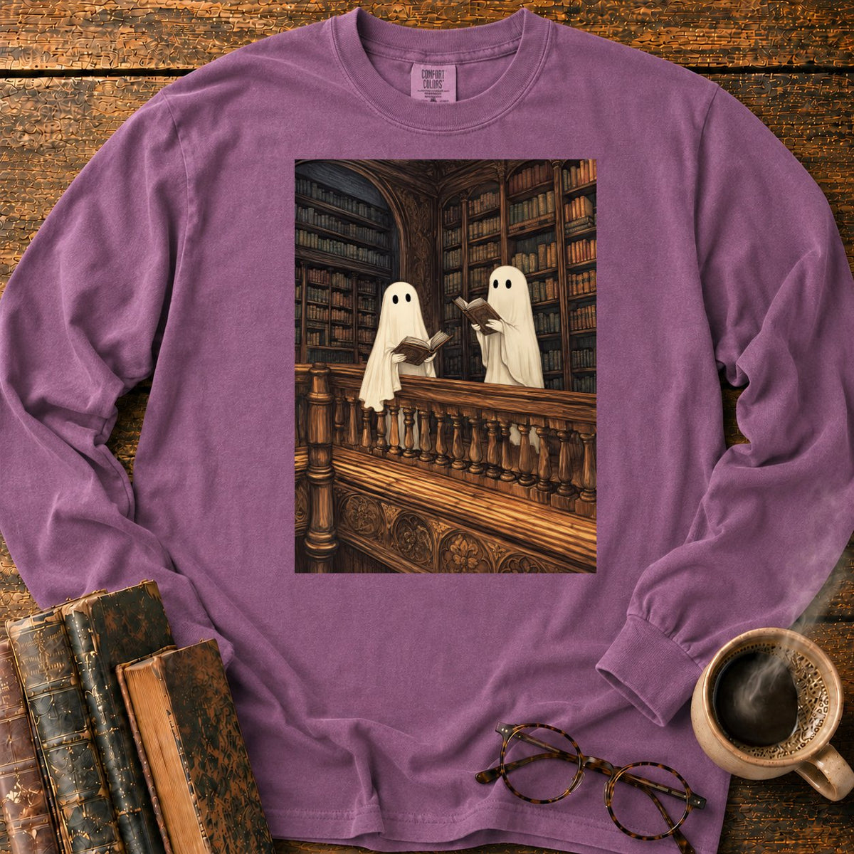 Ghosts Reading Library Balcony LS T-Shirt in Berry – BooksThreads