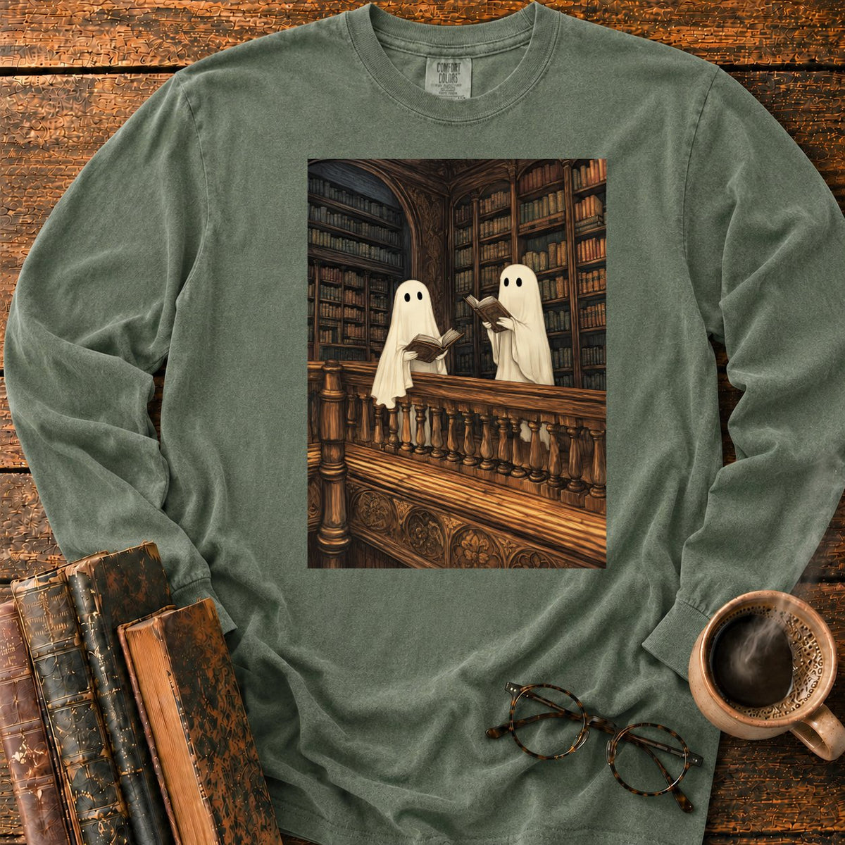Ghosts Reading Library Balcony LS T-Shirt in Hemp – BooksThreads