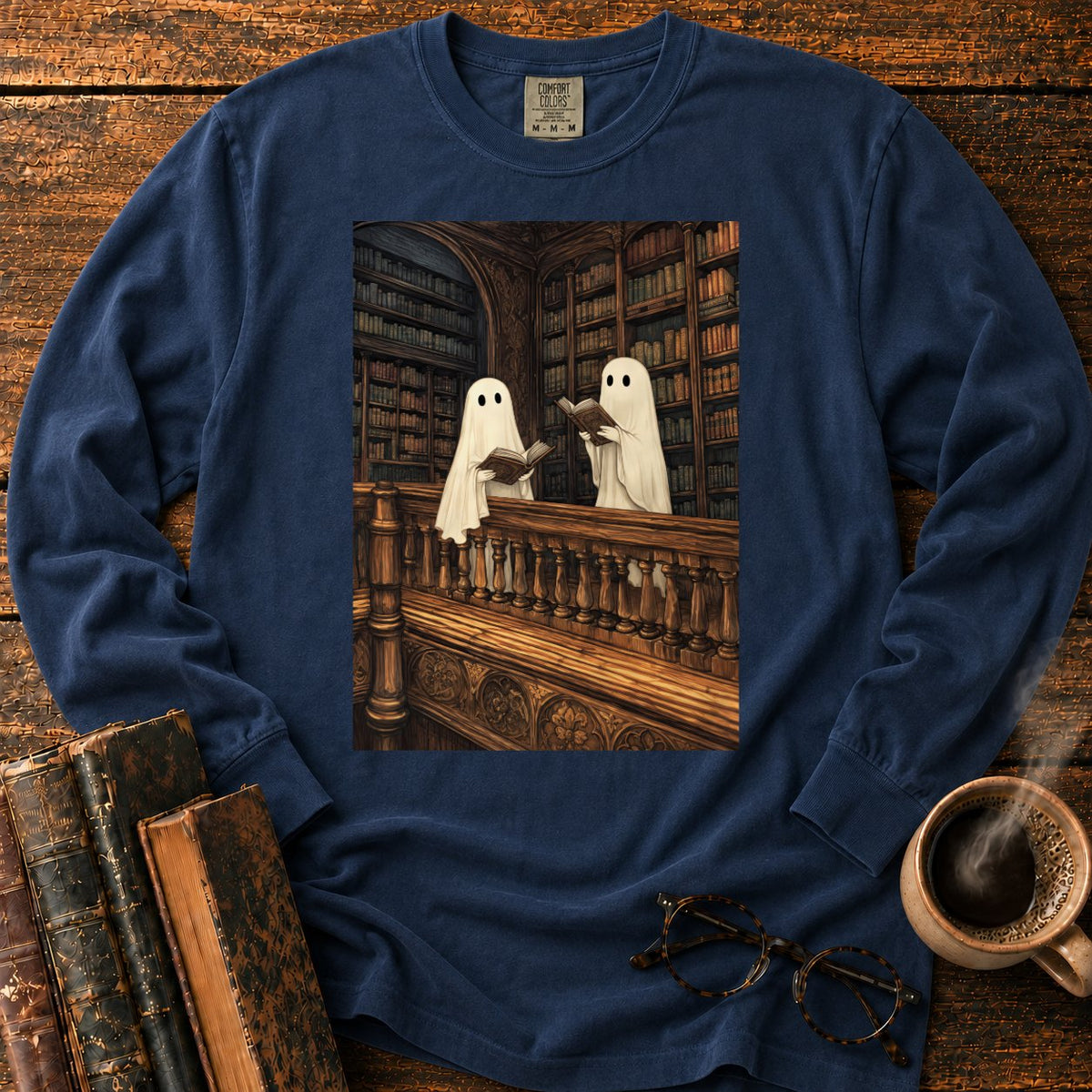 Ghosts Reading Library Balcony LS T-Shirt in Midnight – BooksThreads