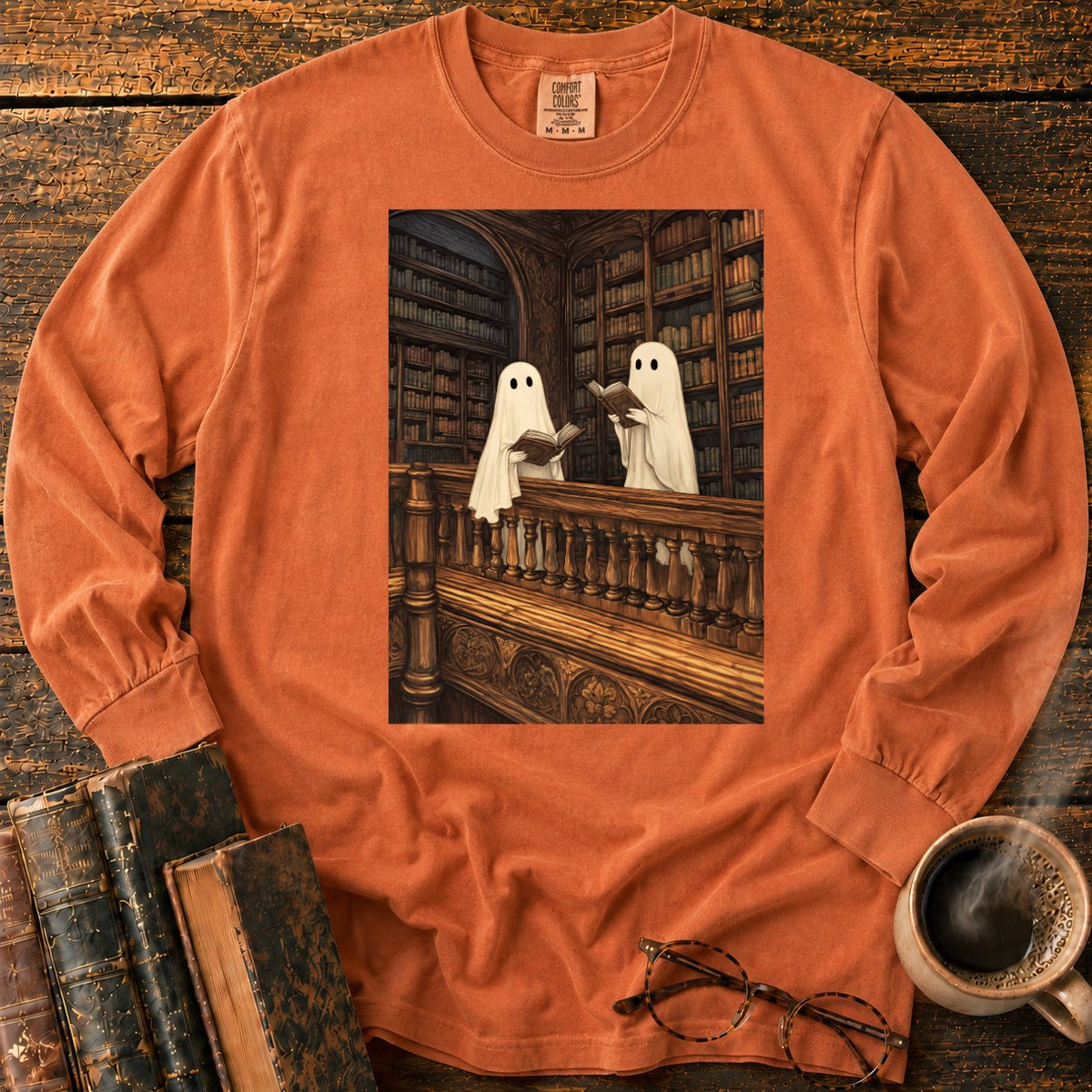 Ghosts Reading Library Balcony LS T-Shirt in Yam – BooksThreads