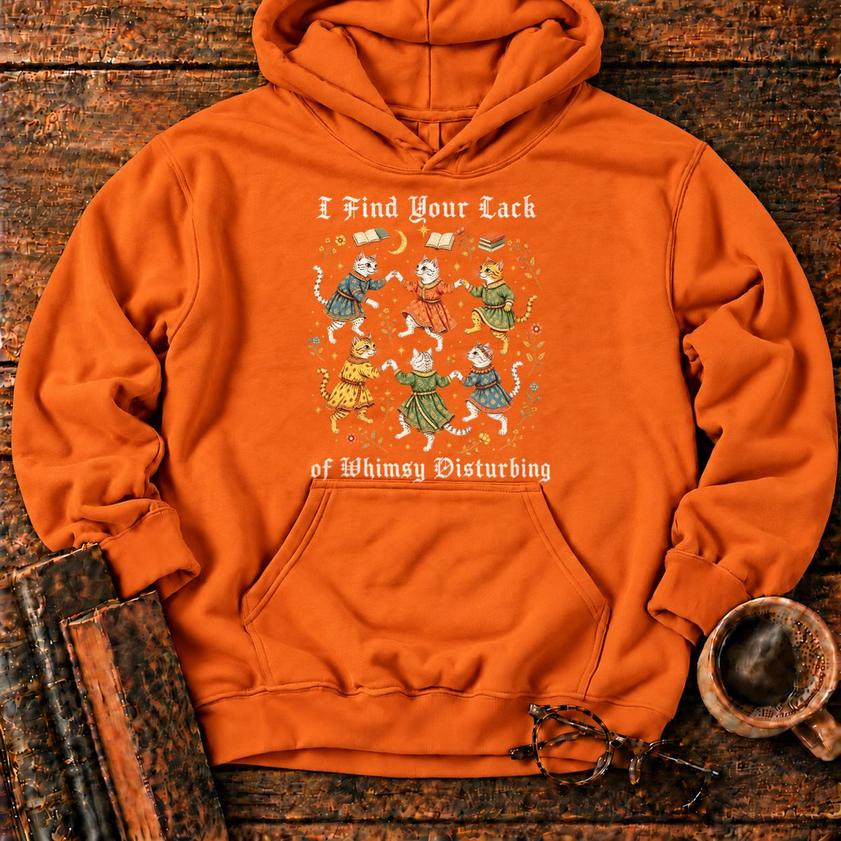 Gothic Dancing Cats Among Books And Flowers Hoodie in Orange – BooksThreads
