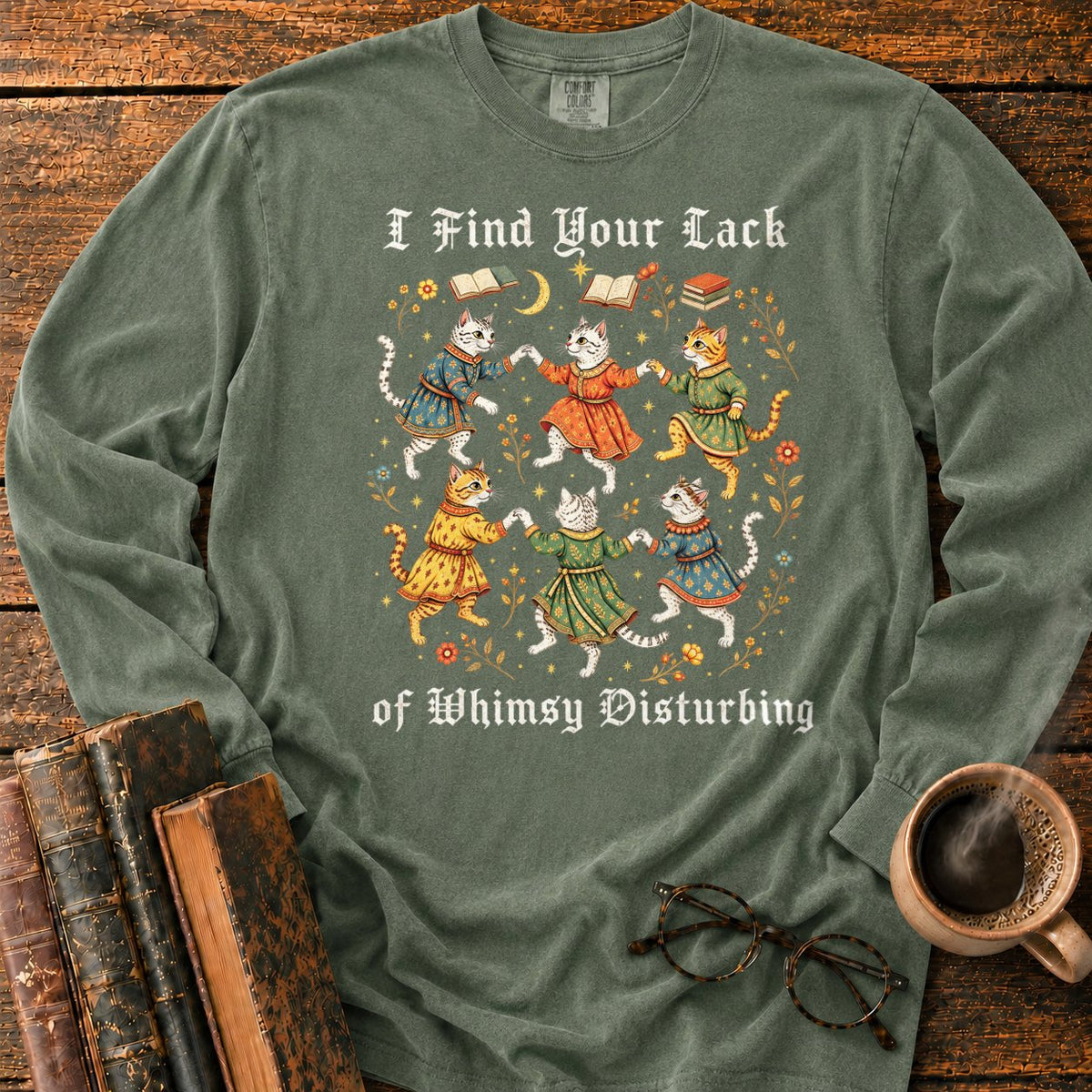 Gothic Dancing Cats Among Books And Flowers LS T-Shirt in Hemp – BooksThreads