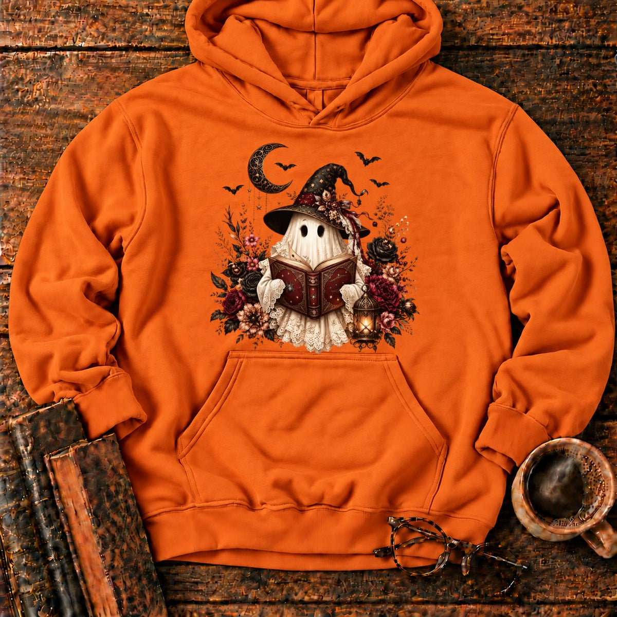 Gothic Ghost With Lantern And Roses Hoodie in Orange – BooksThreads