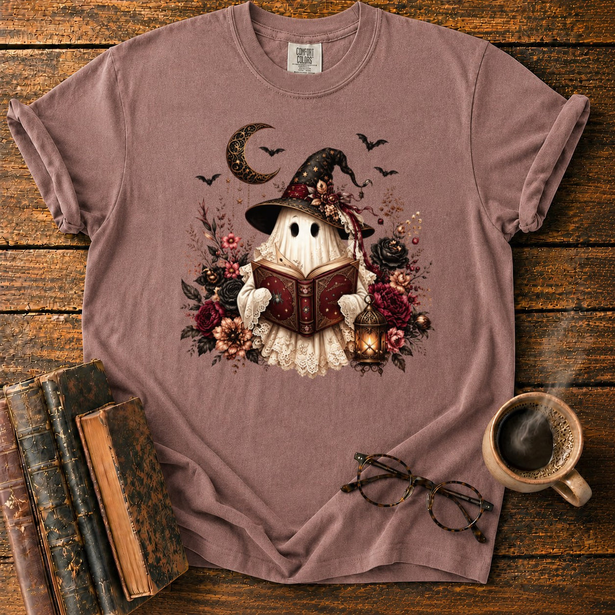 Gothic Ghost With Lantern And Roses T-Shirt in Espresso – BooksThreads