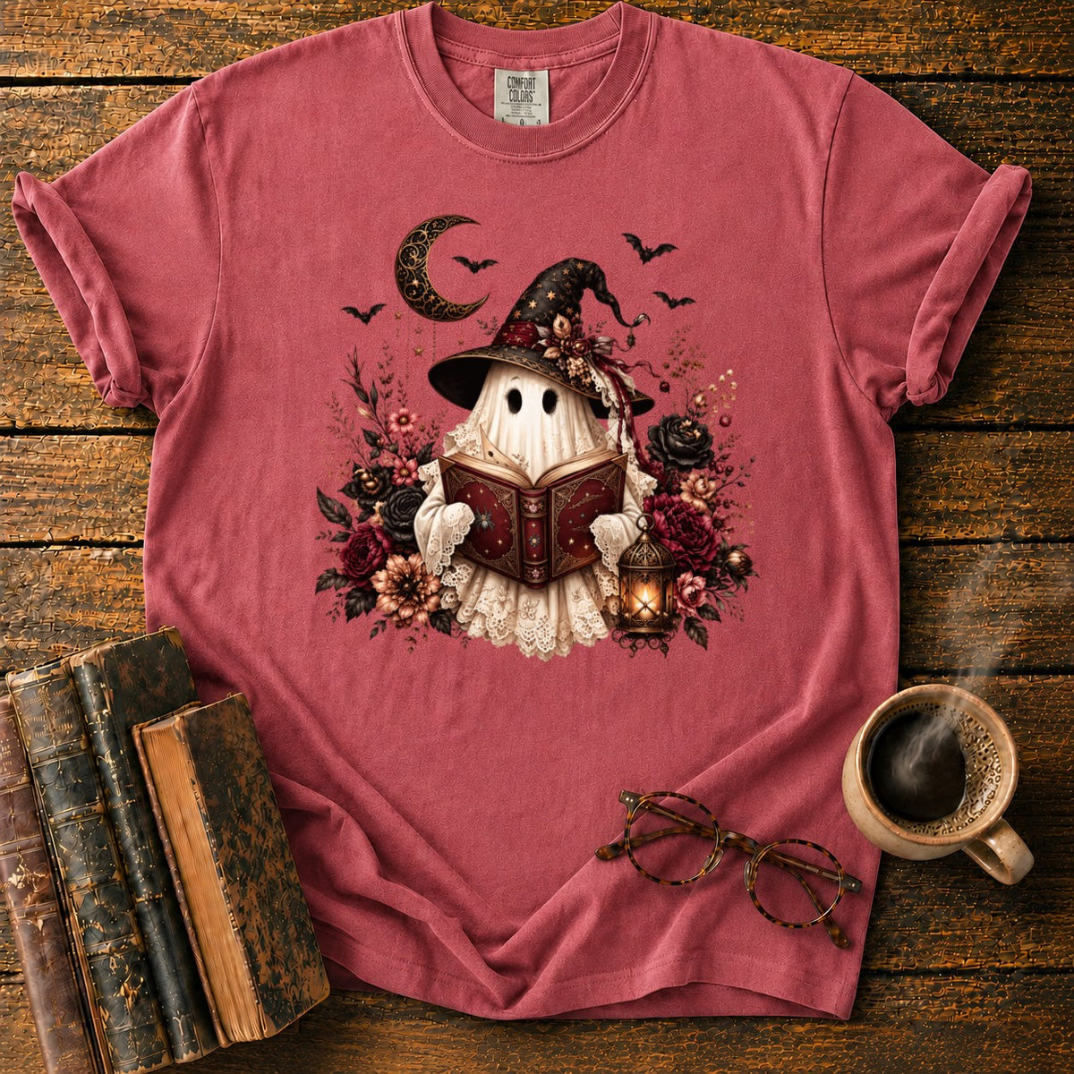 Gothic Ghost With Lantern And Roses T-Shirt in Watermelon – BooksThreads