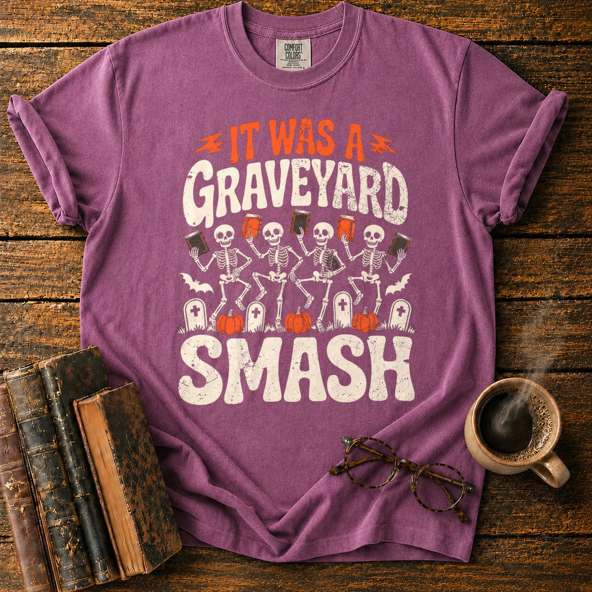 Graveyard Smash Skeletons T-Shirt in Berry – BooksThreads