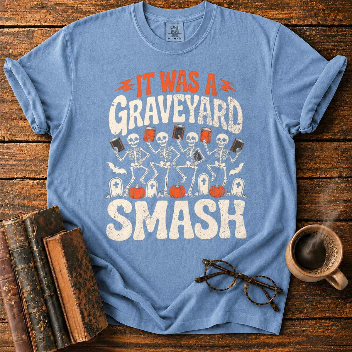 Graveyard Smash Skeletons T-Shirt in Blue Jean – BooksThreads