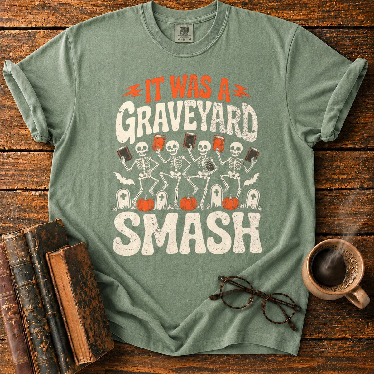 Graveyard Smash Skeletons T-Shirt in Moss – BooksThreads