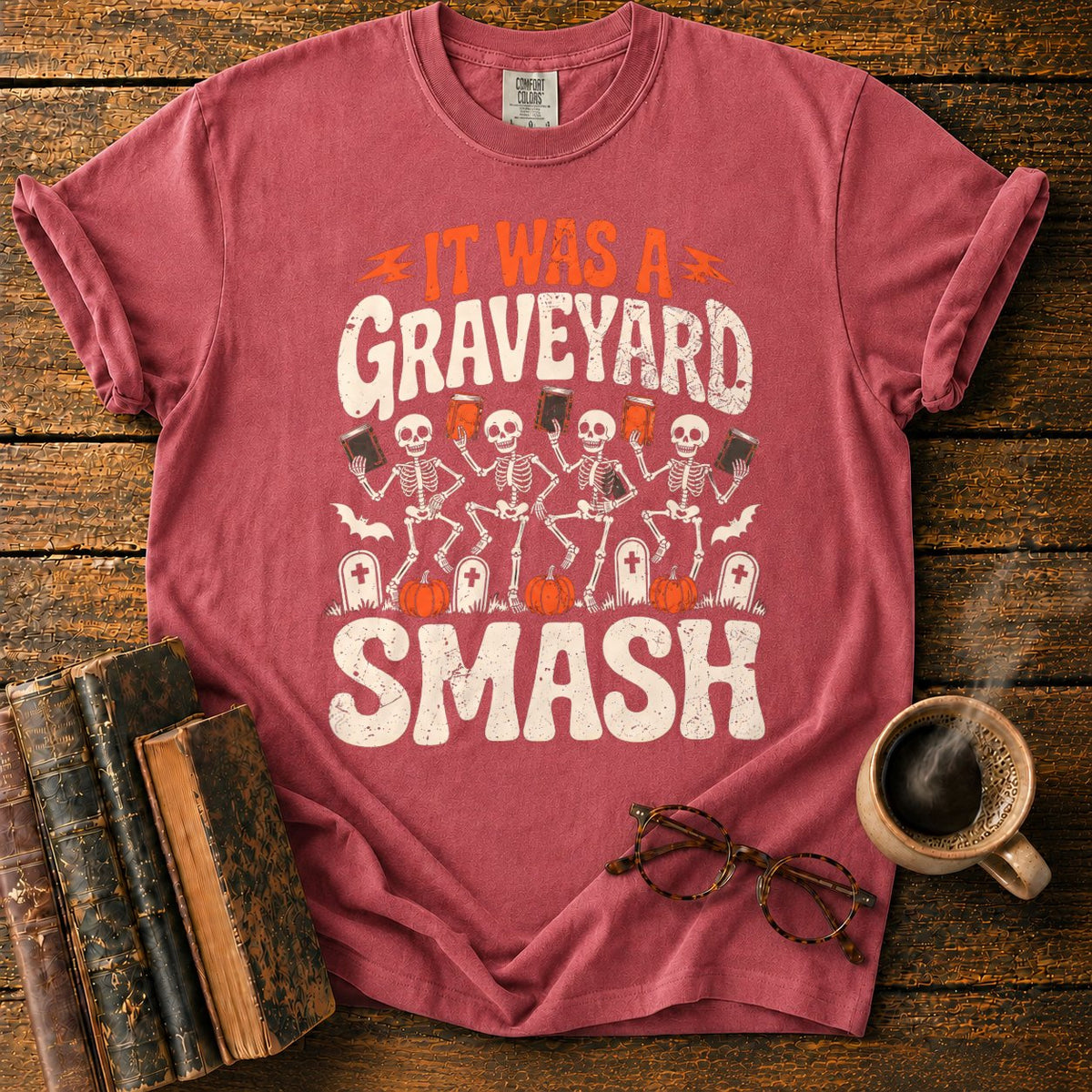 Graveyard Smash Skeletons T-Shirt in Watermelon – BooksThreads