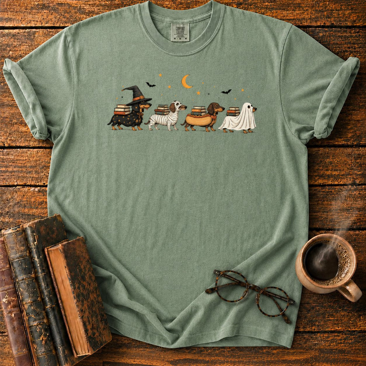 Halloween Dachshund Book Parade T-Shirt in Moss – BooksThreads