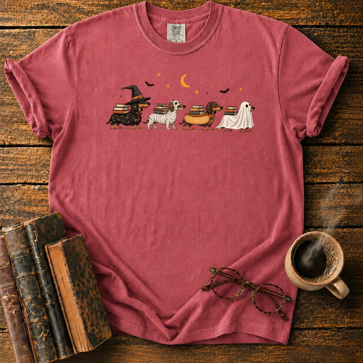 Halloween Dachshund Book Parade T-Shirt in Watermelon – BooksThreads