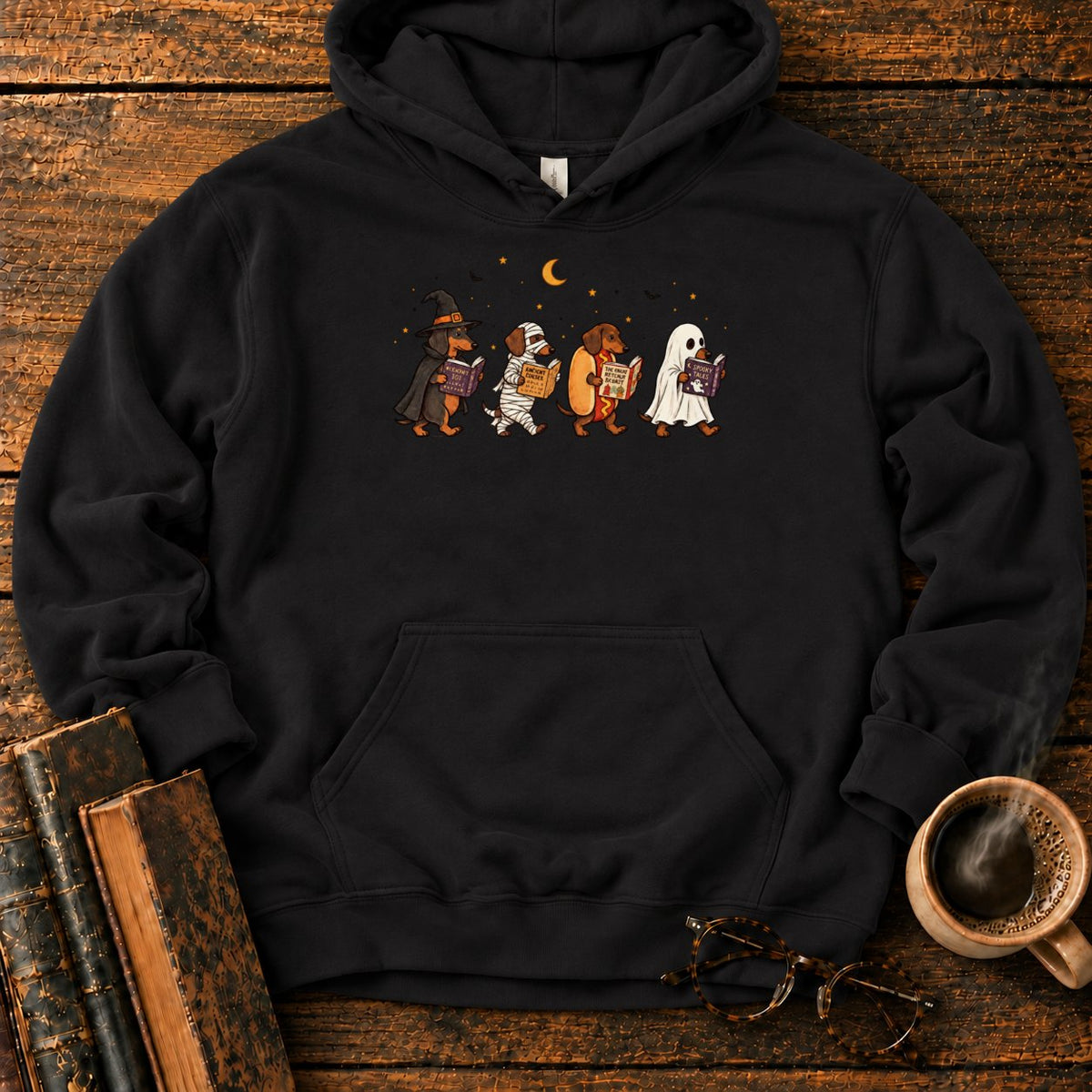 Halloween Dachshunds Reading Hoodie in Black – BooksThreads