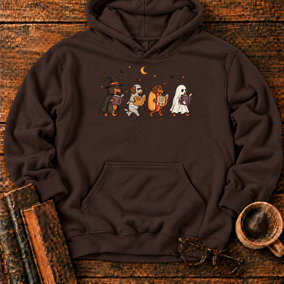 Halloween Dachshunds Reading Hoodie in Dark Chocolate – BooksThreads