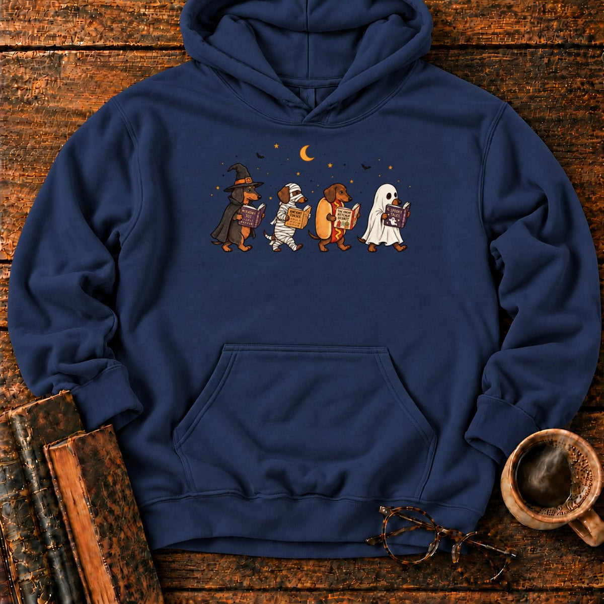 Halloween Dachshunds Reading Hoodie in Navy – BooksThreads