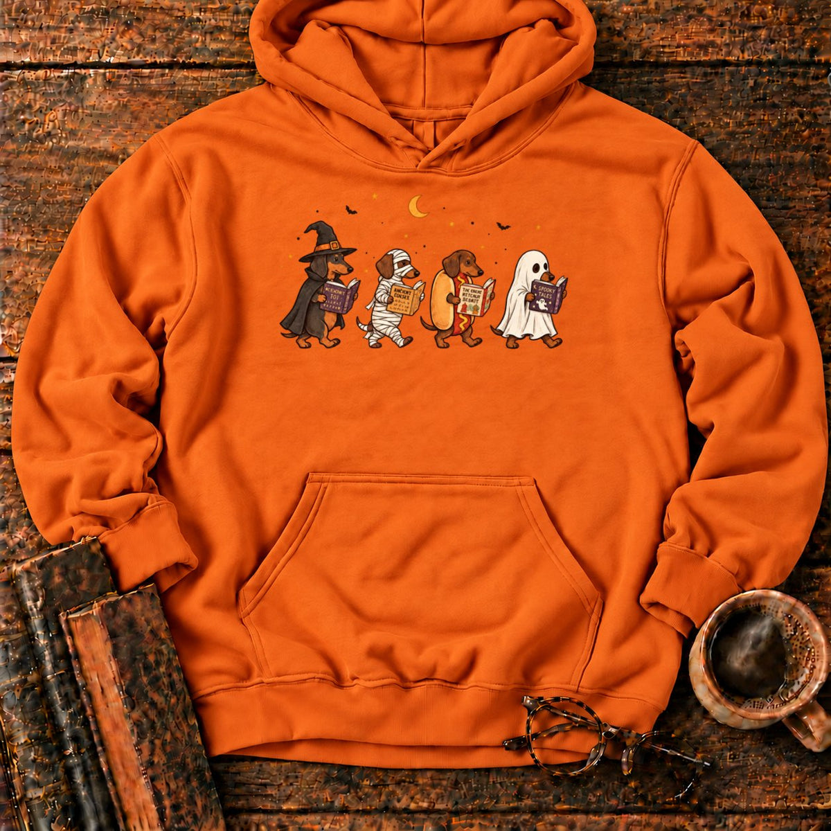 Halloween Dachshunds Reading Hoodie in Orange – BooksThreads