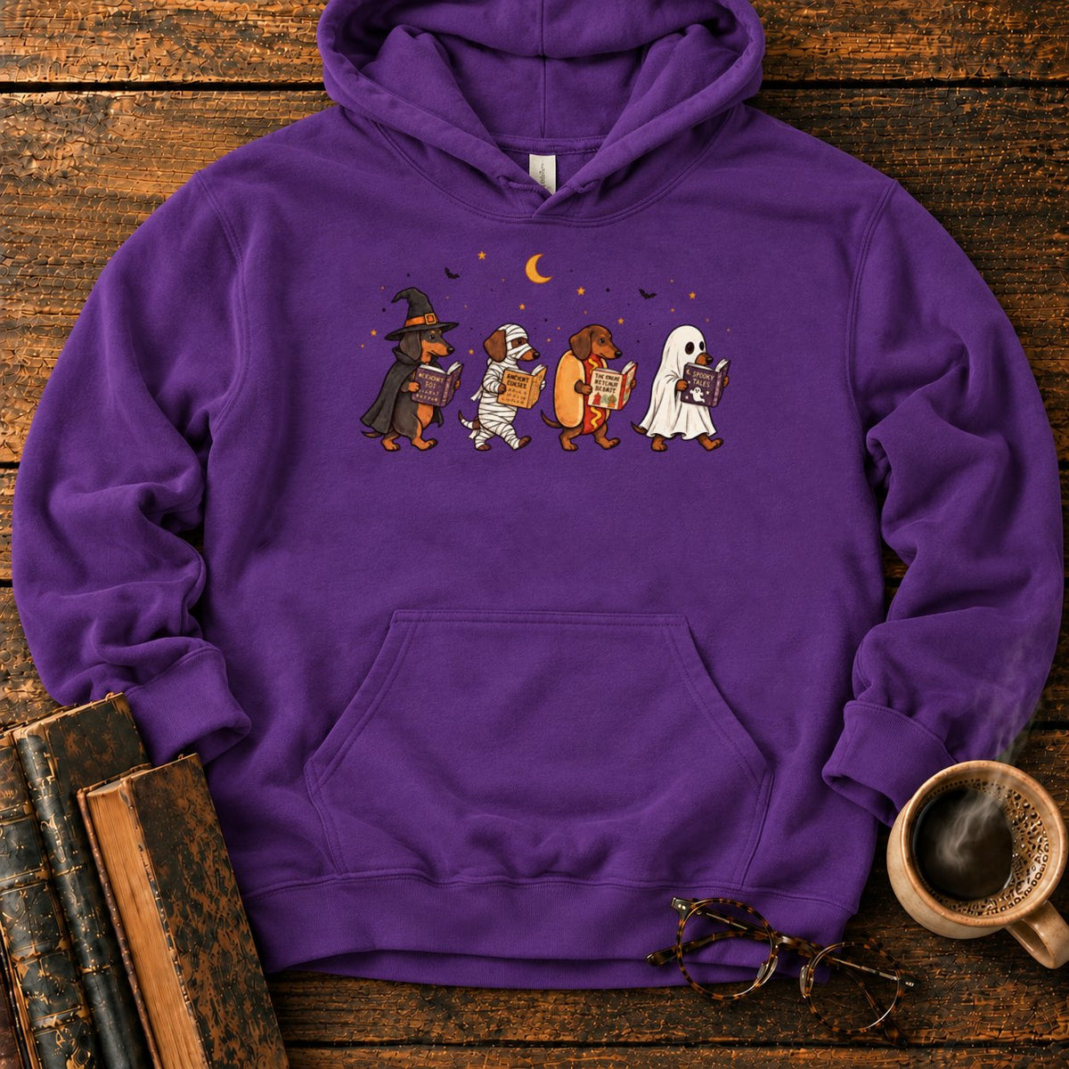 Halloween Dachshunds Reading Hoodie in Purple – BooksThreads