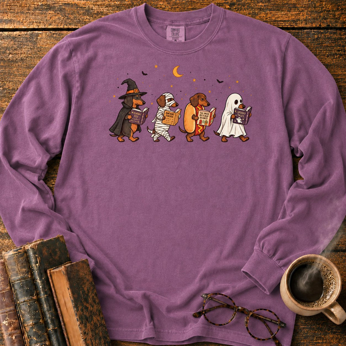 Halloween Dachshunds Reading LS T-Shirt in Berry – BooksThreads