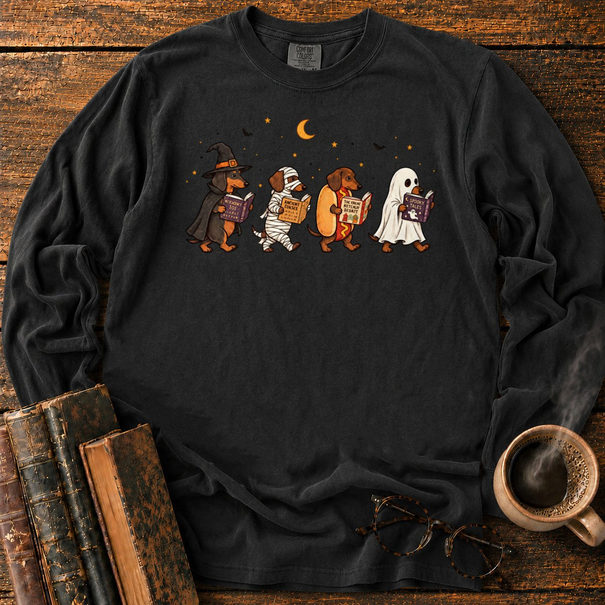 Halloween Dachshunds Reading LS T-Shirt in Black – BooksThreads