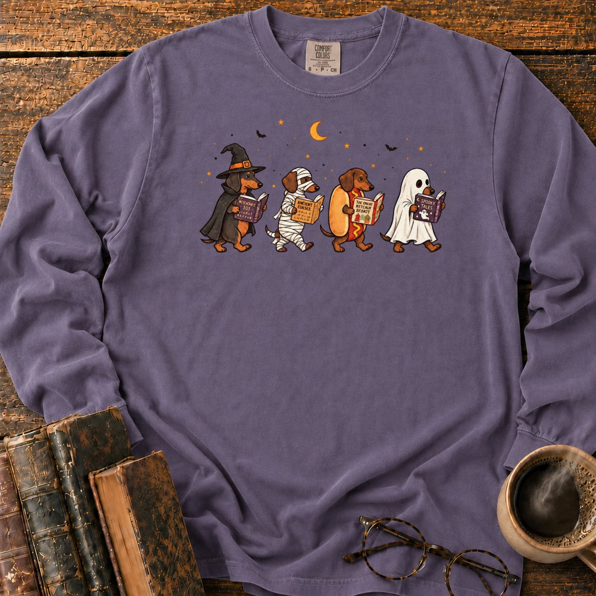 Halloween Dachshunds Reading LS T-Shirt in Grape – BooksThreads