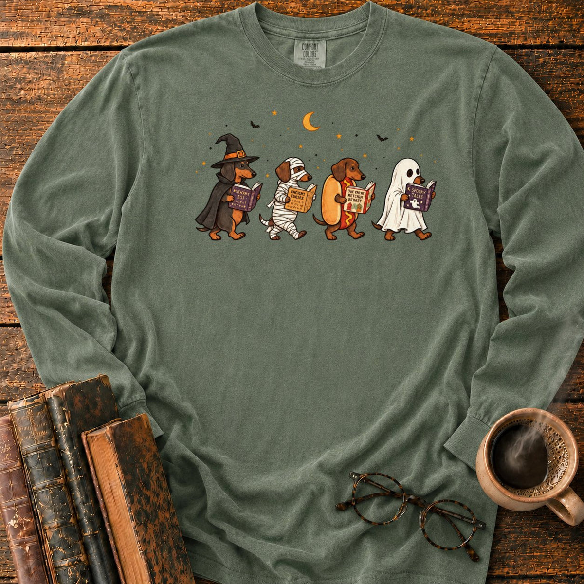 Halloween Dachshunds Reading LS T-Shirt in Hemp – BooksThreads