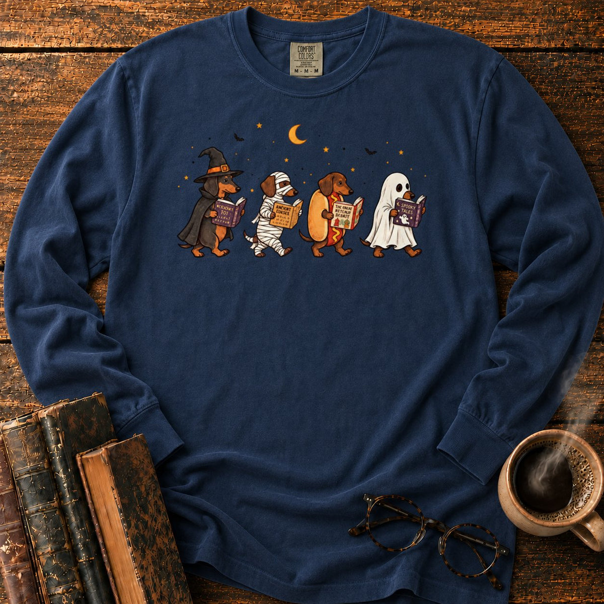 Halloween Dachshunds Reading LS T-Shirt in Midnight – BooksThreads