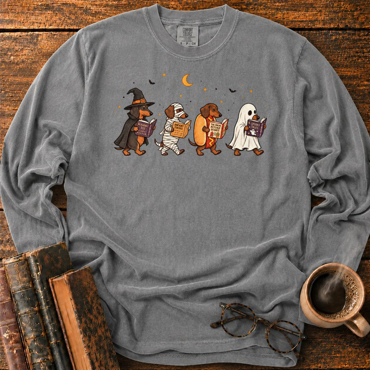 Halloween Dachshunds Reading LS T-Shirt in Pepper – BooksThreads