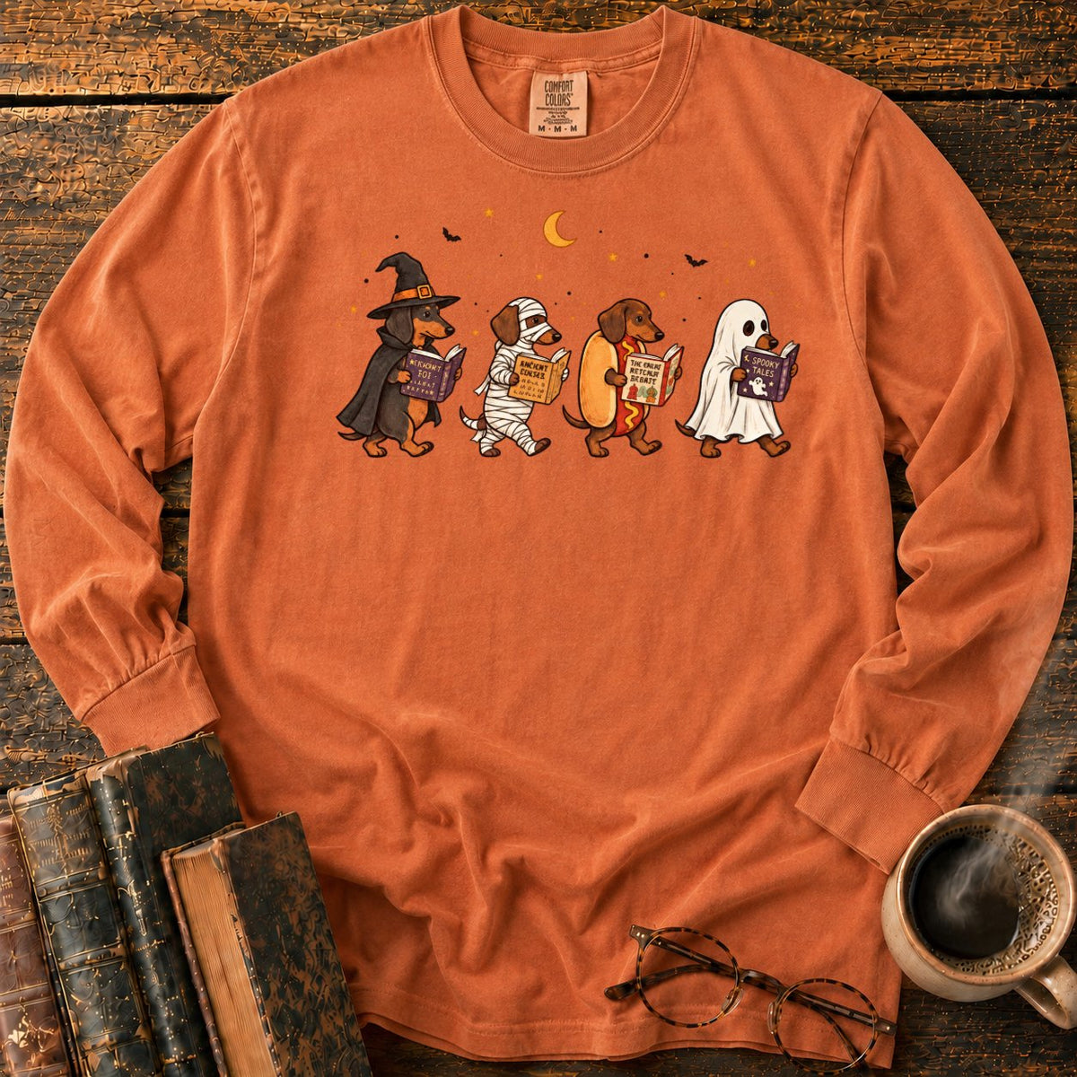Halloween Dachshunds Reading LS T-Shirt in Yam – BooksThreads