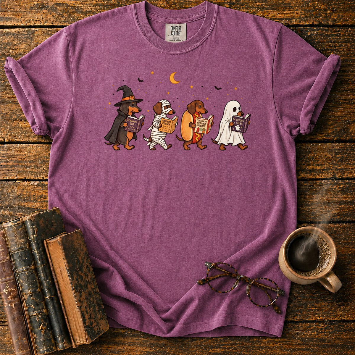 Halloween Dachshunds Reading T-Shirt in Berry – BooksThreads