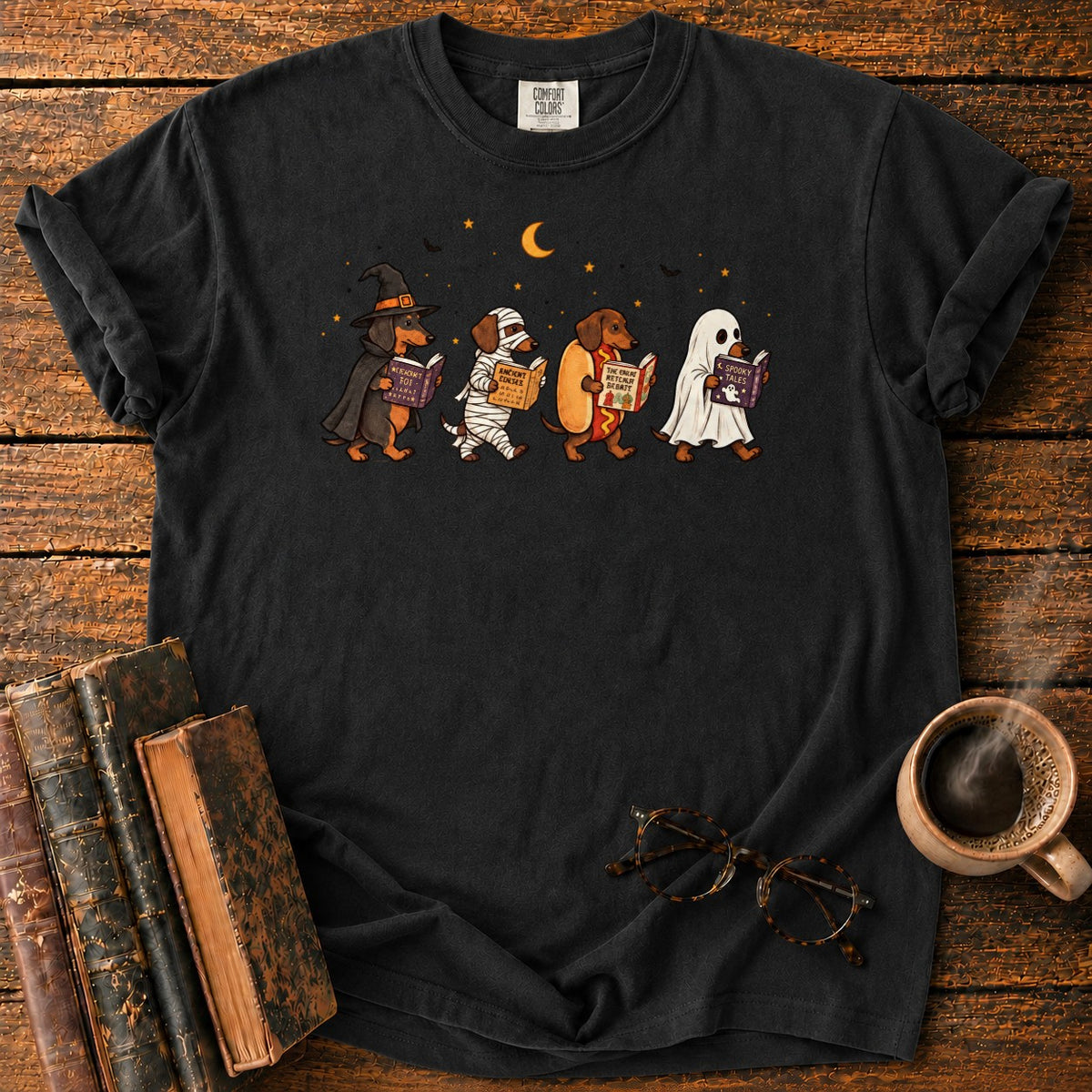Halloween Dachshunds Reading T-Shirt in Black – BooksThreads