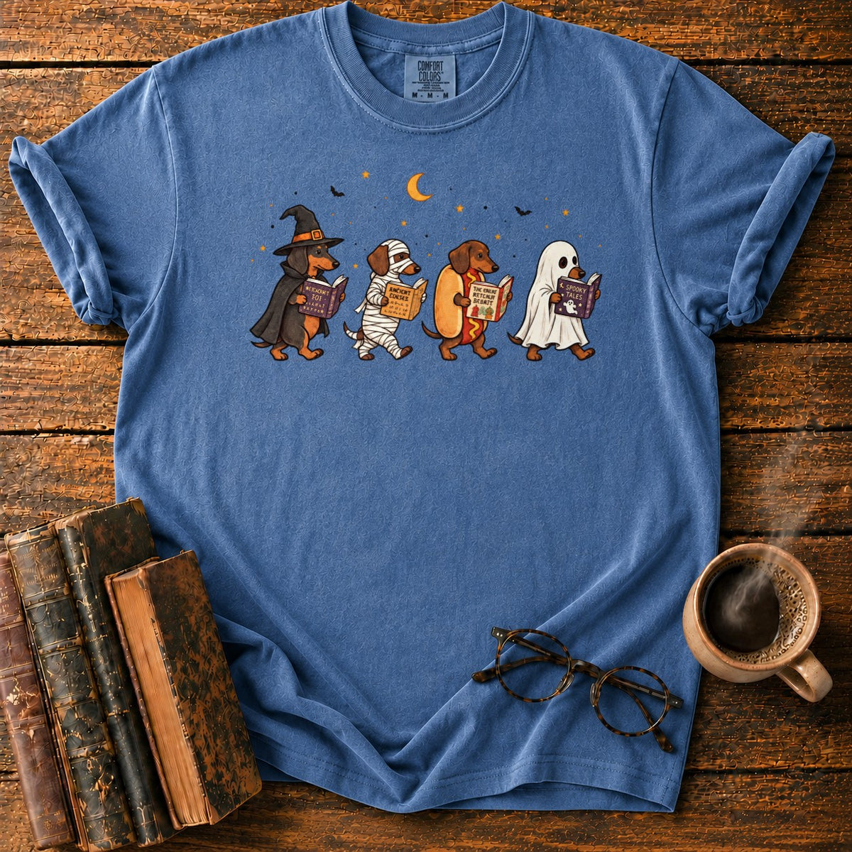 Halloween Dachshunds Reading T-Shirt in Denim – BooksThreads