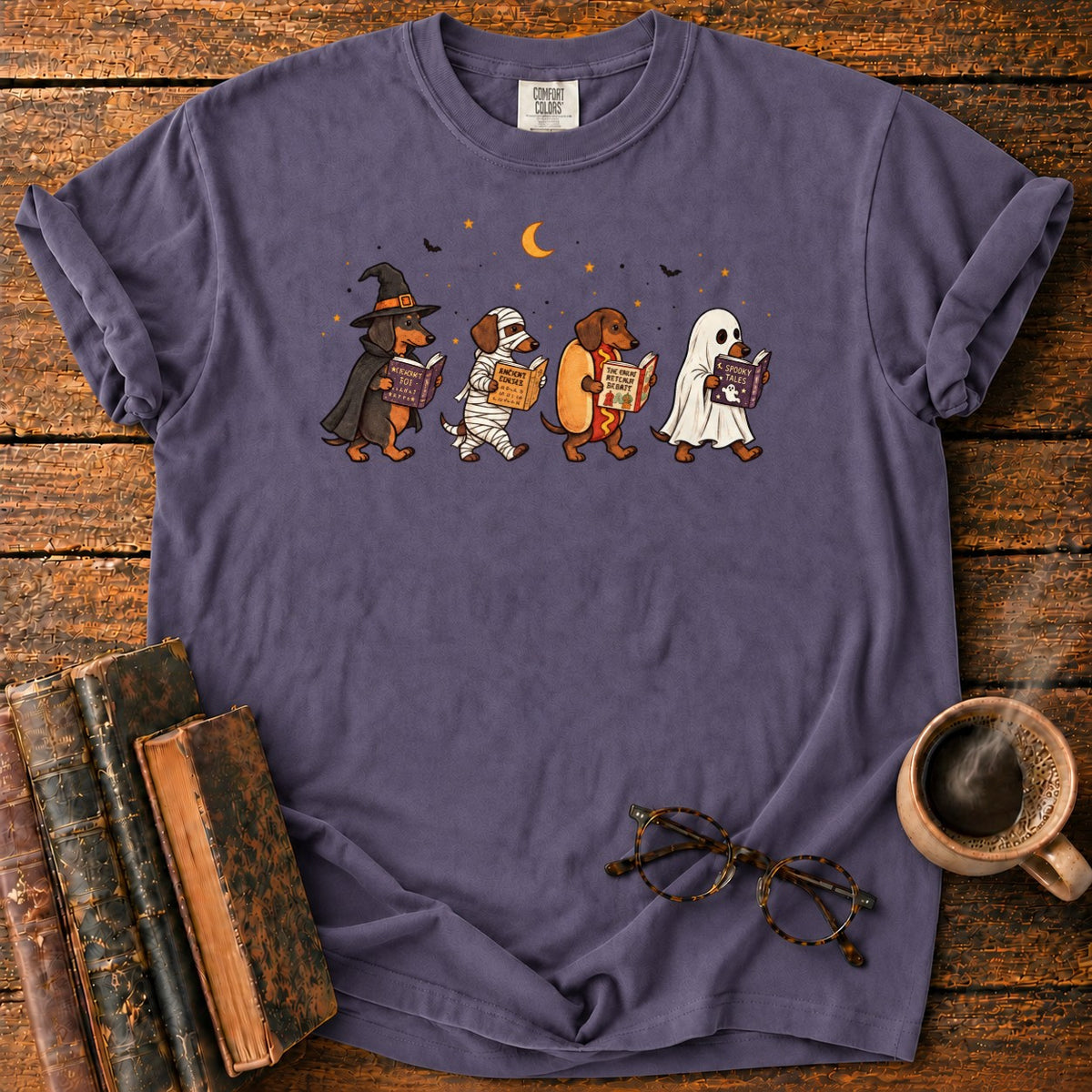 Halloween Dachshunds Reading T-Shirt in Grape – BooksThreads
