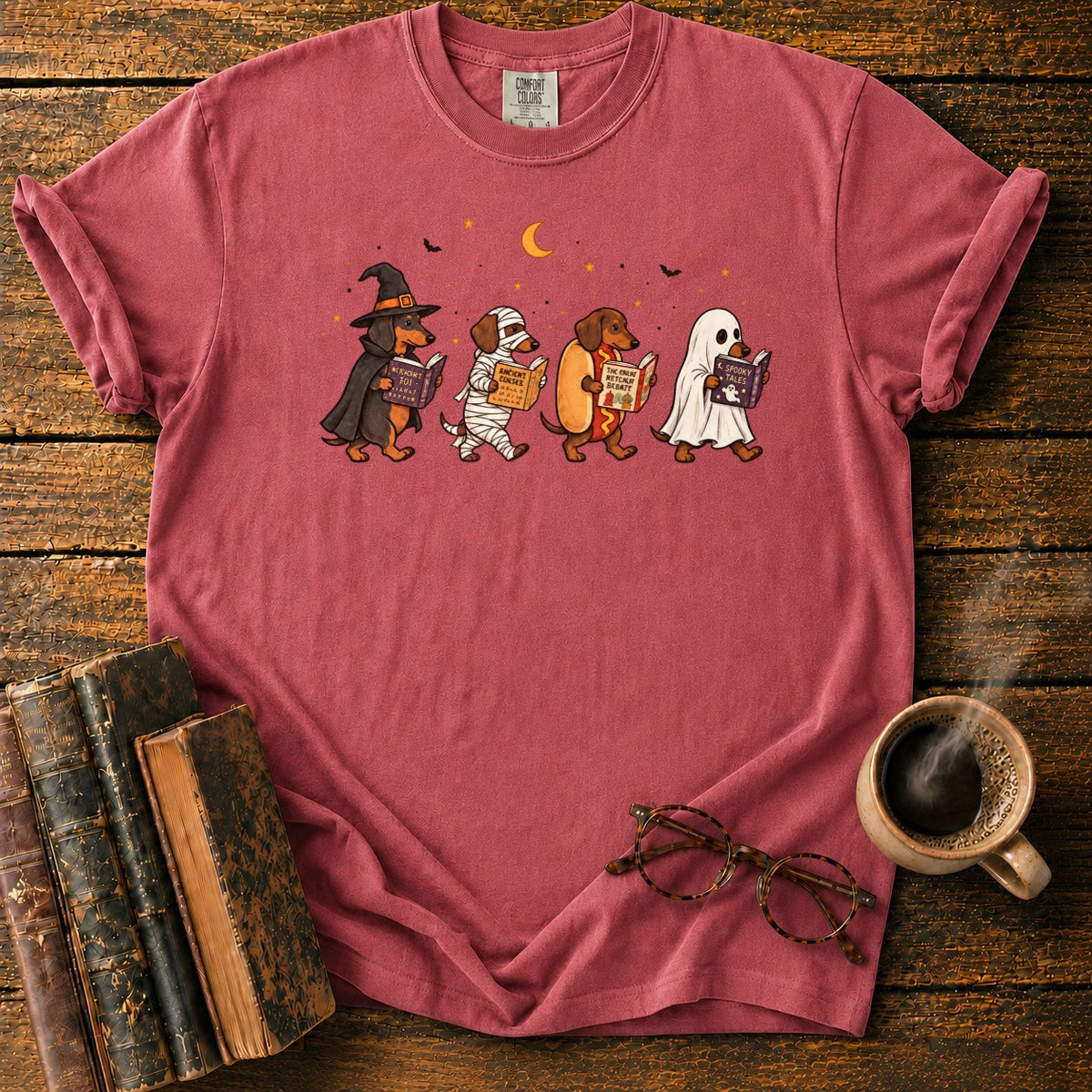 Halloween Dachshunds Reading T-Shirt in Watermelon – BooksThreads
