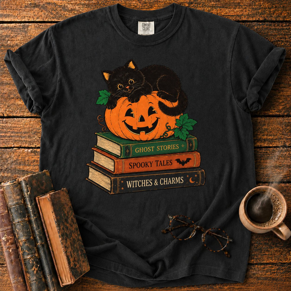Halloween Kitten Book Stack T-Shirt in Black – BooksThreads