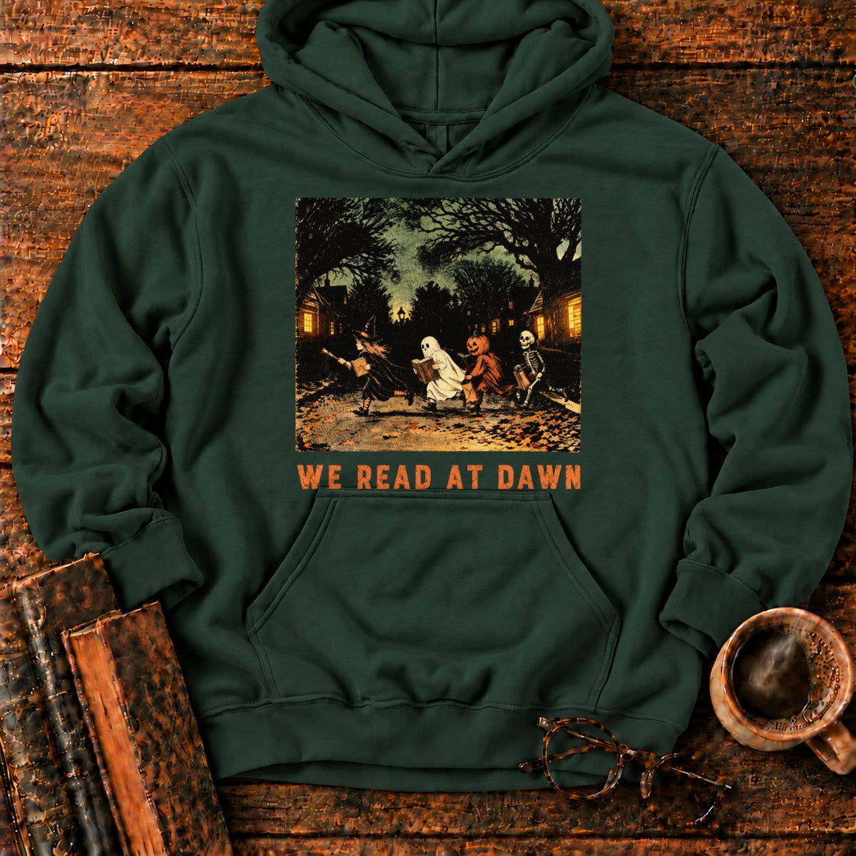 Halloween Readers At Dawn Hoodie in Forest Green – BooksThreads
