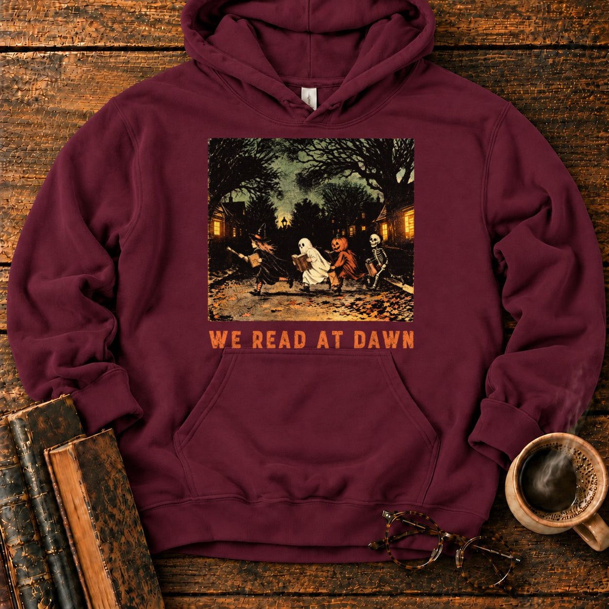 Halloween Readers At Dawn Hoodie in Maroon – BooksThreads