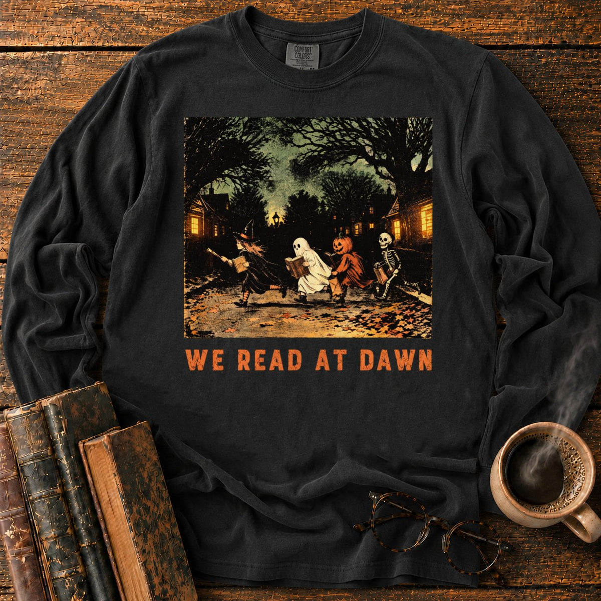 Halloween Readers At Dawn LS T-Shirt in Black – BooksThreads