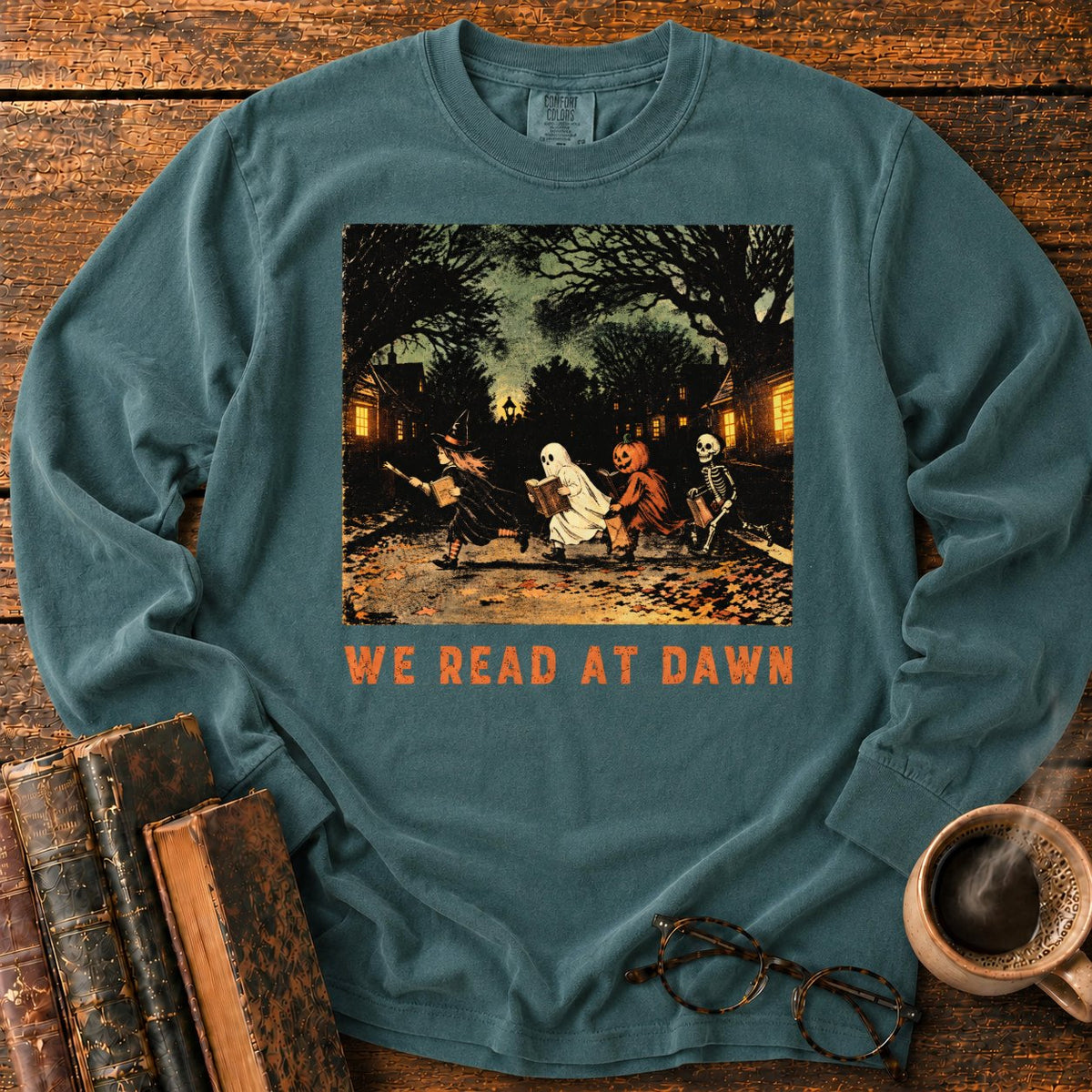 Halloween Readers At Dawn LS T-Shirt in Blue Spruce – BooksThreads