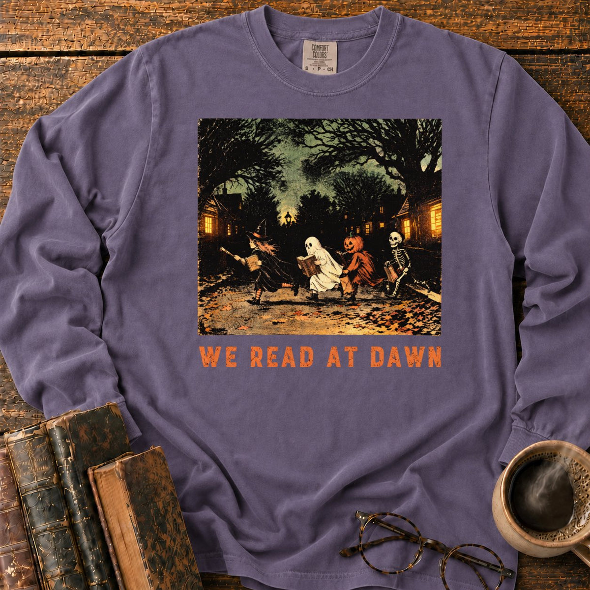 Halloween Readers At Dawn LS T-Shirt in Grape – BooksThreads