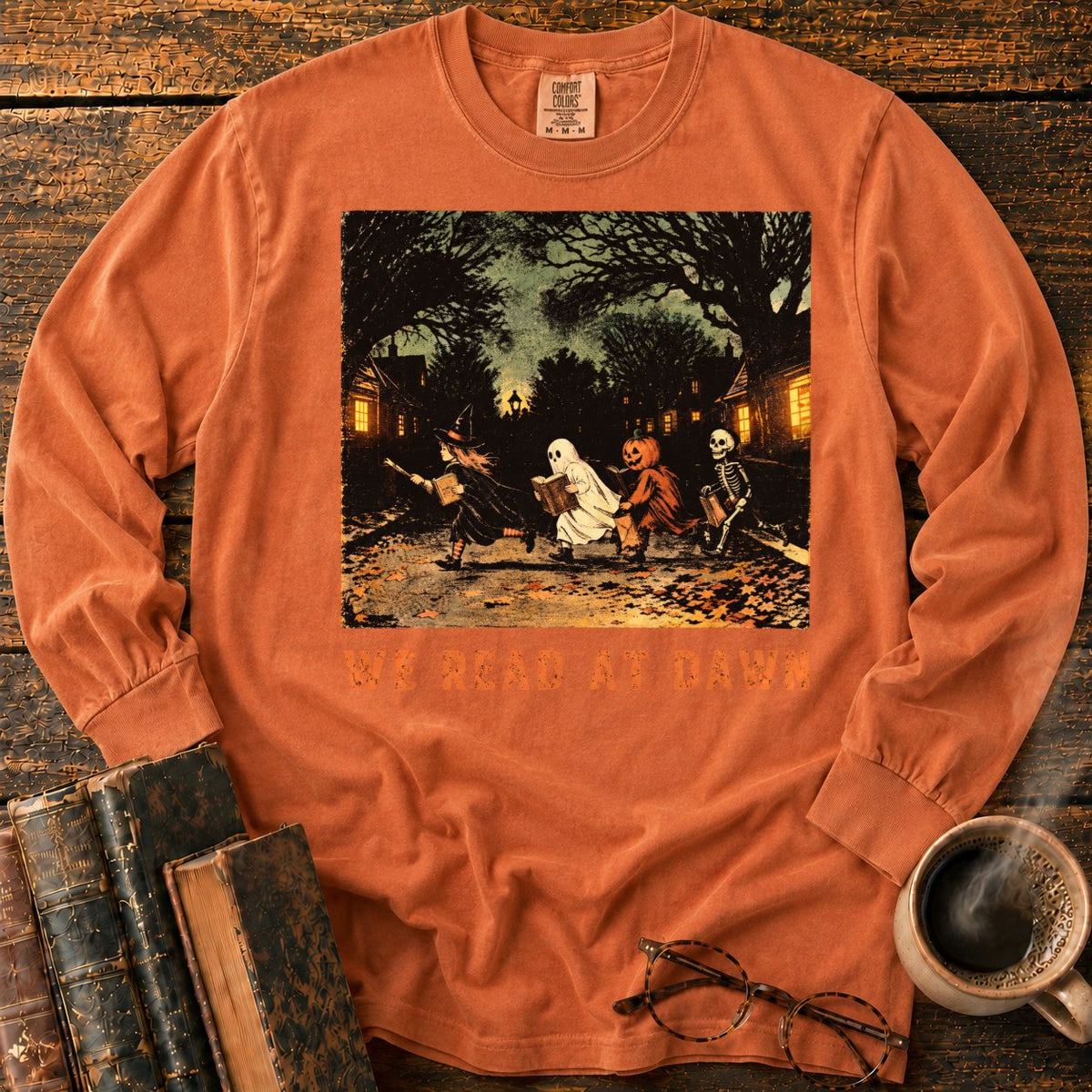Halloween Readers At Dawn LS T-Shirt in Yam – BooksThreads