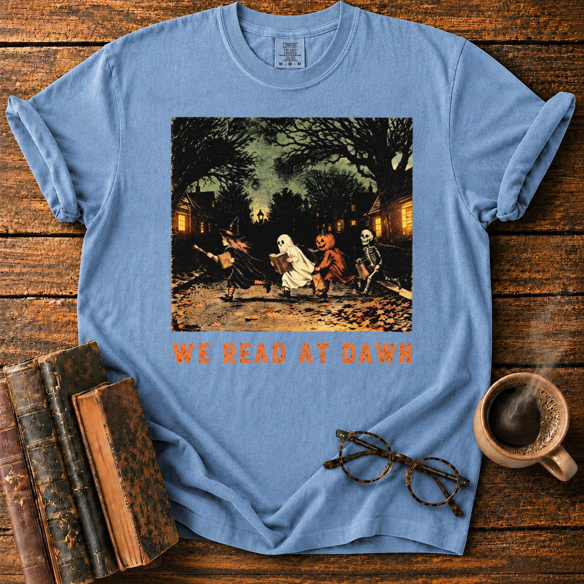 Halloween Readers At Dawn T-Shirt in Blue Jean – BooksThreads